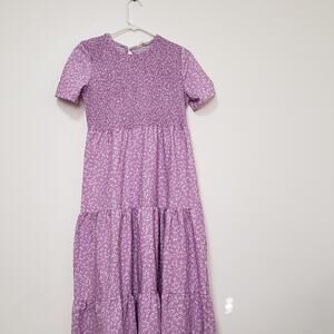 Pink Ripple Dress Women's size Medium Daisy Floral Flowers Layered Lilac White